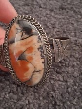 Vintage Navajo Fred Harvey Petrified Wood Sterling Silver Cuff Bracelet 6 1/4