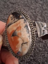 Vintage Navajo Fred Harvey Petrified Wood Sterling Silver Cuff Bracelet 6 1/4