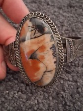 Vintage Navajo Fred Harvey Petrified Wood Sterling Silver Cuff Bracelet 6 1/4