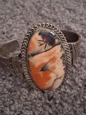 Vintage Navajo Fred Harvey Petrified Wood Sterling Silver Cuff Bracelet 6 1/4