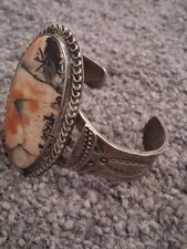 Vintage Navajo Fred Harvey Petrified Wood Sterling Silver Cuff Bracelet 6 1/4