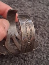 Vintage Navajo Fred Harvey Petrified Wood Sterling Silver Cuff Bracelet 6 1/4