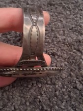 Vintage Navajo Fred Harvey Petrified Wood Sterling Silver Cuff Bracelet 6 1/4