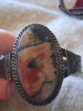 Vintage Navajo Fred Harvey Petrified Wood Sterling Silver Cuff Bracelet 6 1/4"