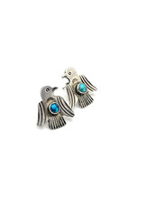 VTG Fred Harvey Era Silver Thunderbird Earrings Turquoise Posts Native American - Additional view 1
