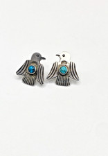 VTG Fred Harvey Era Silver Thunderbird Earrings Turquoise Posts Native American - Additional view 2