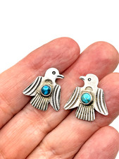 VTG Fred Harvey Era Silver Thunderbird Earrings Turquoise Posts Native American - Additional view 11