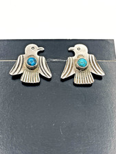 VTG Fred Harvey Era Silver Thunderbird Earrings Turquoise Posts Native American - Additional view 13