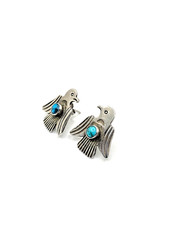 VTG Fred Harvey Era Silver Thunderbird Earrings Turquoise Posts Native American - Additional view 3