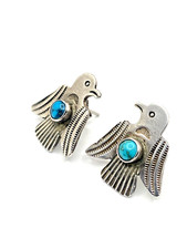 VTG Fred Harvey Era Silver Thunderbird Earrings Turquoise Posts Native American - Additional view 4