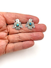 VTG Fred Harvey Era Silver Thunderbird Earrings Turquoise Posts Native American - Additional view 8