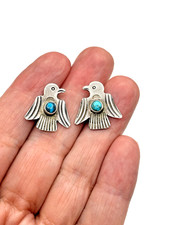 VTG Fred Harvey Era Silver Thunderbird Earrings Turquoise Posts Native American - Additional view 10