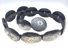 Fred Harvey Era Sterling Silver Hand Stamped Concho Belt w/ Leather, 30.5”—33.5” - Additional view 1