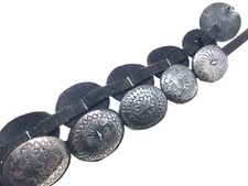 Fred Harvey Era Sterling Silver Hand Stamped Concho Belt w/ Leather, 30.5”—33.5” - Additional view 2