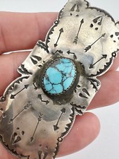 Vtg Fred Harvey Era Navajo Sterling Silver Turquoise Stamped Arrow Pin Brooch 3