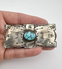Vtg Fred Harvey Era Navajo Sterling Silver Turquoise Stamped Arrow Pin Brooch 3"