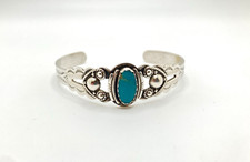 Fred Harvey Era Sterling Silver Stamped Turquoise Cuff Bracelet 6.5