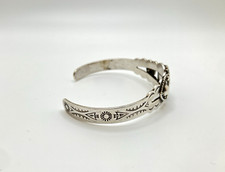 Fred Harvey Era Sterling Silver Stamped Turquoise Cuff Bracelet 6.5