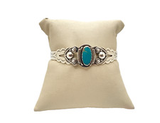 Fred Harvey Era Sterling Silver Stamped Turquoise Cuff Bracelet 6.5"
