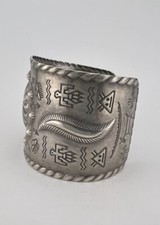 Vtg Fred Harvey Navajo Sterling Silver Thunderbird Stamped Wide Cuff Bracelet - Additional view 8