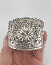 Vtg Fred Harvey Navajo Sterling Silver Thunderbird Stamped Wide Cuff Bracelet - Additional view 9