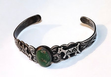 Fred Harvey Era NAVAJO Natural TURQUOISE Sterling Silver DOG HORSE Cuff Bracelet - Additional view 3