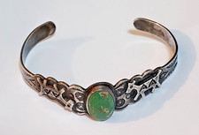 Fred Harvey Era NAVAJO Natural TURQUOISE Sterling Silver DOG HORSE Cuff Bracelet - Additional view 4