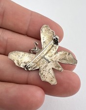 Vtg Fred Harvey Era Navajo Sterling Silver Turquoise Stamped Butterfly Pin 1.25