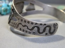 Fred Harvey Era NAVAJO Naturl CERRILLOS TURQUOISE Sterling Silver SNAKE Bracelet - Additional view 6