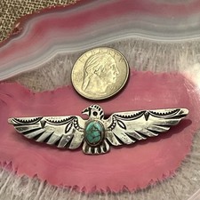 Early Native American Sterling Silver Fred Harvey Turquoise Thunderbird Pin 3” - Additional view 11