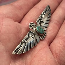 Early Native American Sterling Silver Fred Harvey Turquoise Thunderbird Pin 3” - Additional view 6