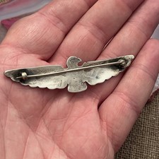 Early Native American Sterling Silver Fred Harvey Turquoise Thunderbird Pin 3” - Additional view 7