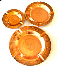 Fred Harvey Stamped Copper Ashtrays (3) Navajo Thunderbird Bear Claw Arrow Set 3 - Additional view 3