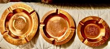 Fred Harvey Stamped Copper Ashtrays (3) Navajo Thunderbird Bear Claw Arrow Set 3