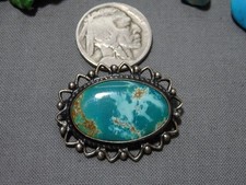 NAVAJO Fred Harvey Era HACHITA TURQUOISE Sterling Silver Working PIN 👋😍 - Additional view 1