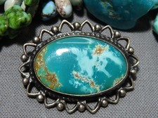 NAVAJO Fred Harvey Era HACHITA TURQUOISE Sterling Silver Working PIN 👋😍