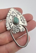 Vtg Fred Harvey Navajo Sterling Silver Turquoise Stamped Arrow Key Chain Ring - Additional view 1