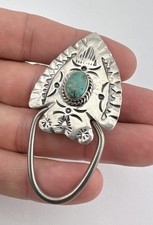 Vtg Fred Harvey Navajo Sterling Silver Turquoise Stamped Arrow Key Chain Ring - Additional view 2