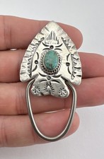 Vtg Fred Harvey Navajo Sterling Silver Turquoise Stamped Arrow Key Chain Ring