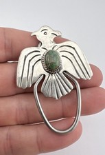 Vtg Fred Harvey Navajo Sterling Royston Turquoise Thunderbird Key Chain Ring - Additional view 1
