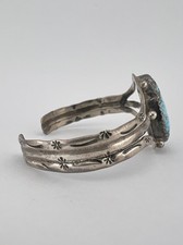 Vtg Fred Harvey Navajo Sterling Silver Kingman Turquoise Stamped Cuff Bracelet - Additional view 3
