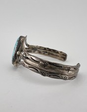 Vtg Fred Harvey Navajo Sterling Silver Kingman Turquoise Stamped Cuff Bracelet - Additional view 5