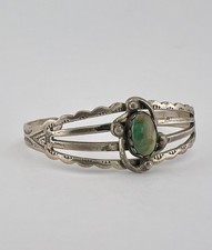 Vtg Fred Harvey Navajo Sterling Silver Royston Turquoise Stamped Cuff Bracelet - Additional view 1