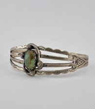 Vtg Fred Harvey Navajo Sterling Silver Royston Turquoise Stamped Cuff Bracelet - Additional view 2