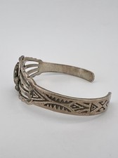 Vtg Fred Harvey Navajo Sterling Silver Royston Turquoise Stamped Cuff Bracelet - Additional view 5