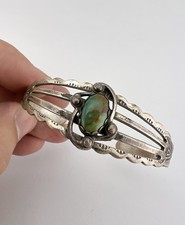 Vtg Fred Harvey Navajo Sterling Silver Royston Turquoise Stamped Cuff Bracelet - Additional view 7