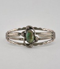Vtg Fred Harvey Navajo Sterling Silver Royston Turquoise Stamped Cuff Bracelet