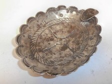 VINTAGE STERLING SILVER, OLD PAWN CONCHO ASHTRAY FRED HARVEY ERA WHIRLING LOGS!