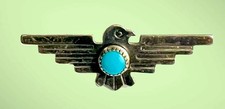 VTG THUNDERBIRD BELL HARVEY ERA STERLING SILVER TURQUOISE PIN/BROOCH NICE!