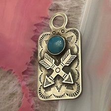 Native American Sterling Silver Fred Harvey Era Turquoise Crossed Arrows Dog Tag - Additional view 2